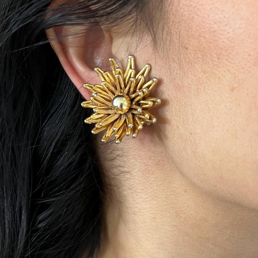 Vintage mid century clip on‎ earrings statement earrings, spikes flora retro mod